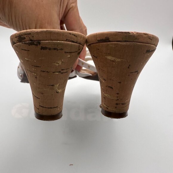 Naturalizer Sana White Strappy Sandal Heels With Cork Sole Studded Detail - Picture 10 of 14